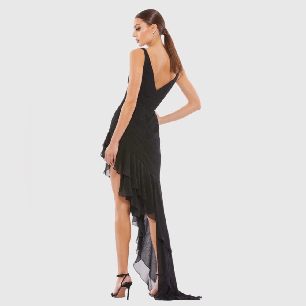 Ieena for Mac Duggal Asymmetrical Ruffled V-Neck Chiffon Dress